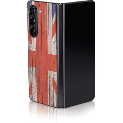 United Kingdom Flag Dark Wood Galaxy Z Fold5 5G Skin