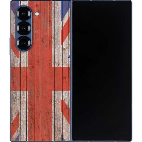United Kingdom Flag Dark Wood Galaxy Z Fold6 Skin