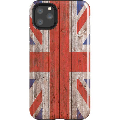 United Kingdom Flag Dark Wood iPhone Cases