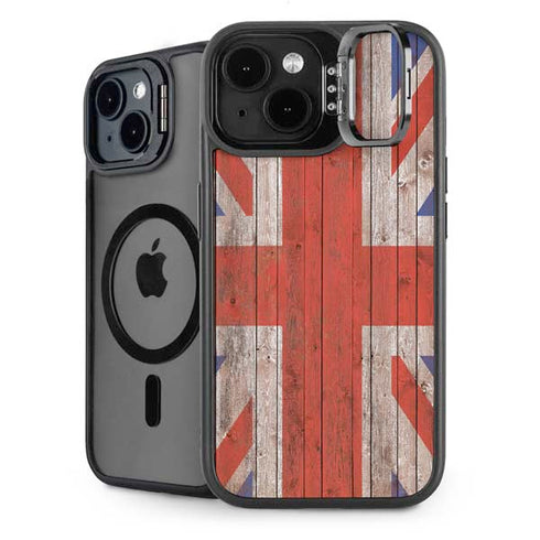 United Kingdom Flag Dark Wood iPhone 13 Kickstand Case
