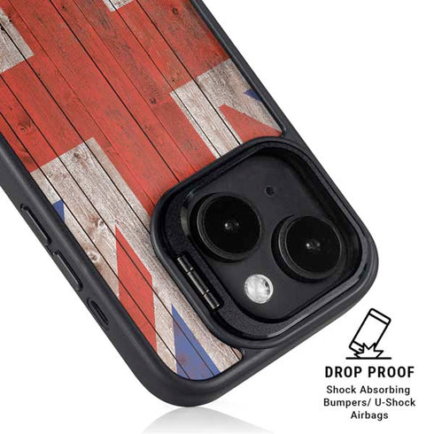 United Kingdom Flag Dark Wood iPhone 13 Kickstand Case
