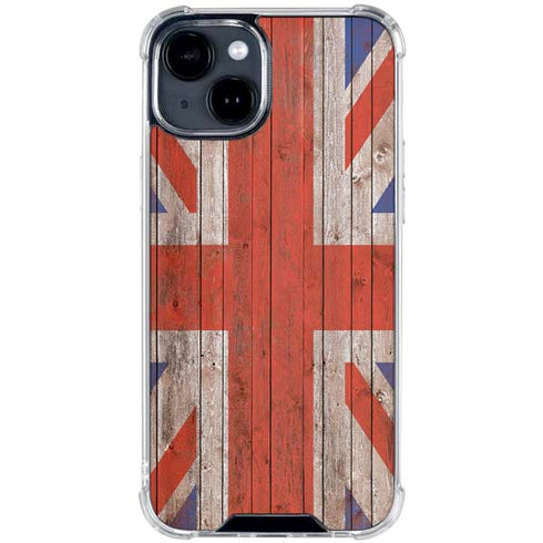 United Kingdom Flag Dark Wood iPhone 15 Clear Case