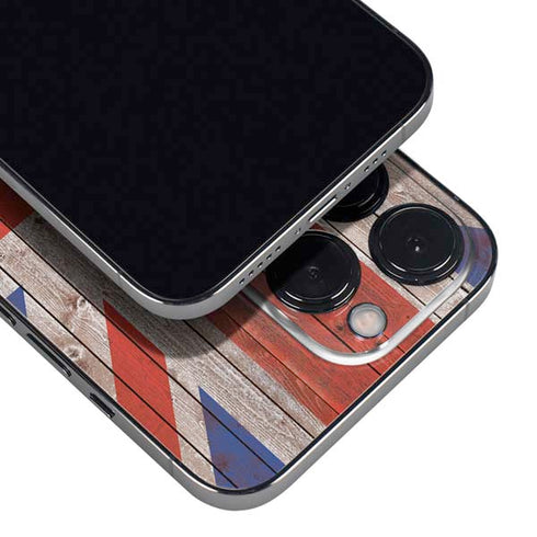 United Kingdom Flag Dark Wood iPhone 15 Pro Max Skin