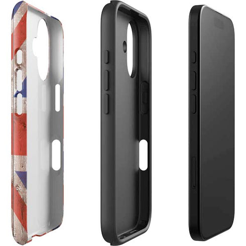 United Kingdom Flag Dark Wood iPhone 16 Impact Case