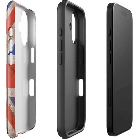 United Kingdom Flag Dark Wood iPhone 16 Plus Impact Case