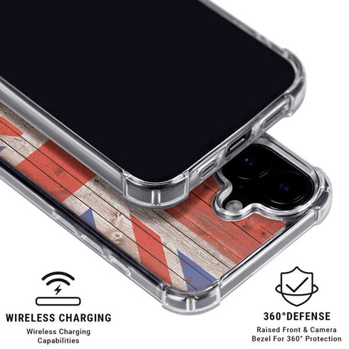 United Kingdom Flag Dark Wood iPhone 16 Plus MagSafe Case