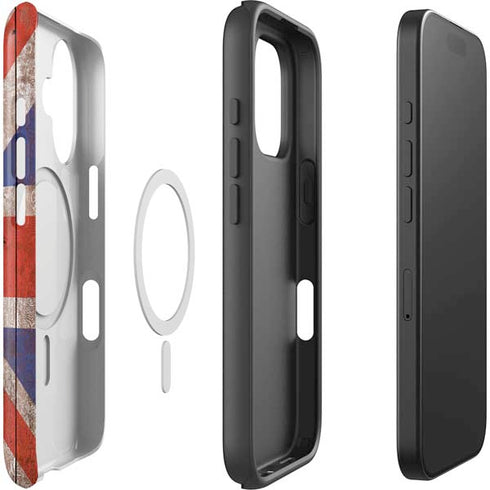 United Kingdom Flag Dark Wood iPhone 16 Plus Magsafe Impact Case