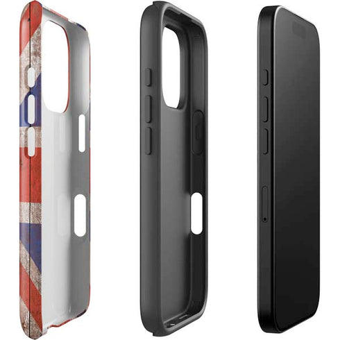 United Kingdom Flag Dark Wood iPhone 16 Pro Impact Case