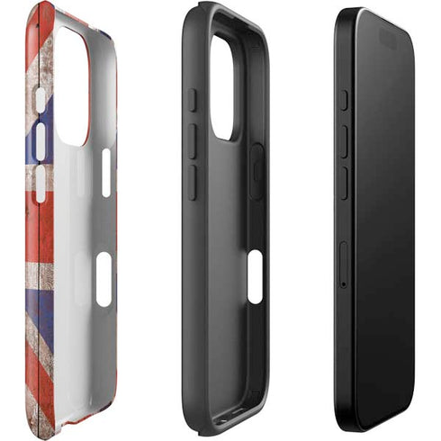 United Kingdom Flag Dark Wood iPhone 16 Pro Max Impact Case