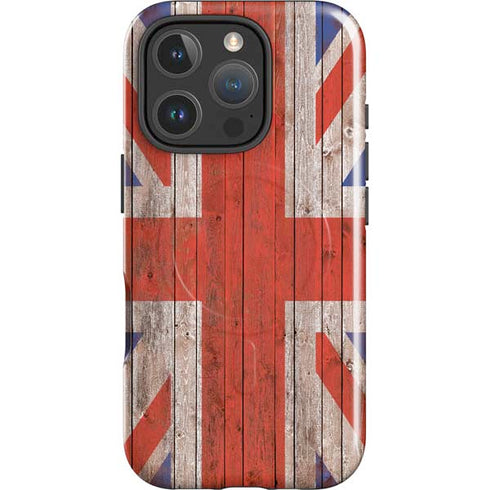 United Kingdom Flag Dark Wood iPhone 16 Pro Max Magsafe Impact Case