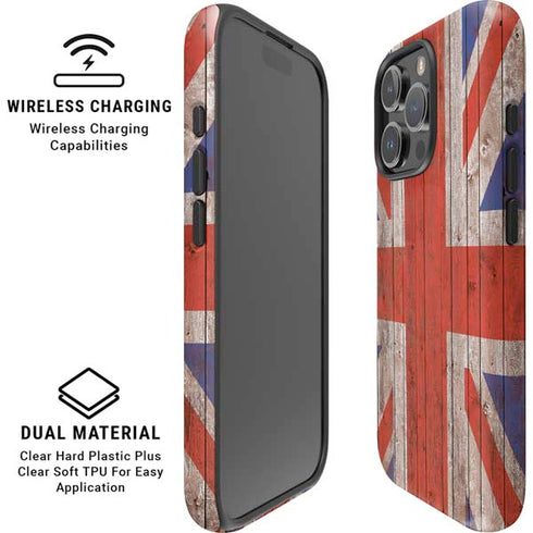 United Kingdom Flag Dark Wood iPhone 16 Pro Max Magsafe Impact Case