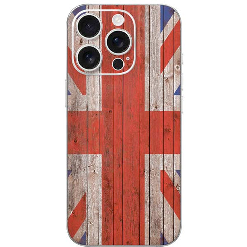 United Kingdom Flag Dark Wood iPhone 16 Pro Skin