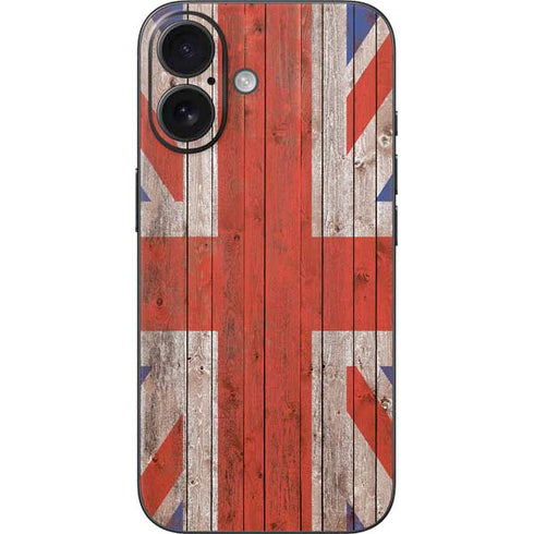 United Kingdom Flag Dark Wood iPhone 16 Skin