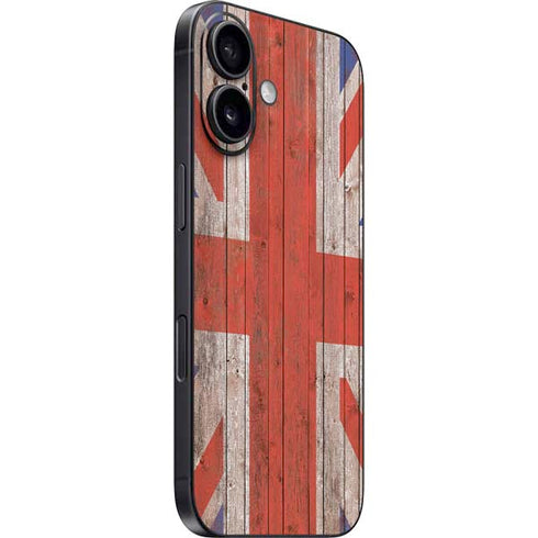 United Kingdom Flag Dark Wood iPhone 16 Skin