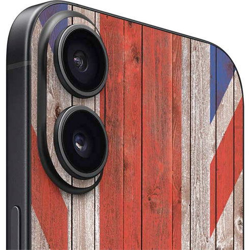 United Kingdom Flag Dark Wood iPhone 16 Skin