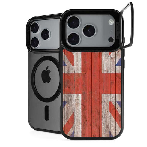 United Kingdom Flag Dark Wood iPhone 18 Pro Kickstand Case