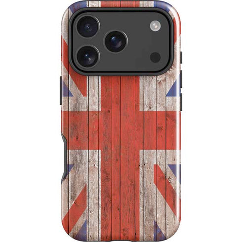 United Kingdom Flag Dark Wood iPhone 18 Pro Max Impact Case
