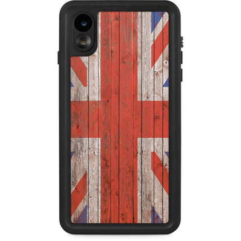 United Kingdom Flag Dark Wood iPhone Cases