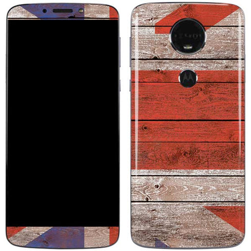 United Kingdom Flag Dark Wood Moto E5 Plus Skin