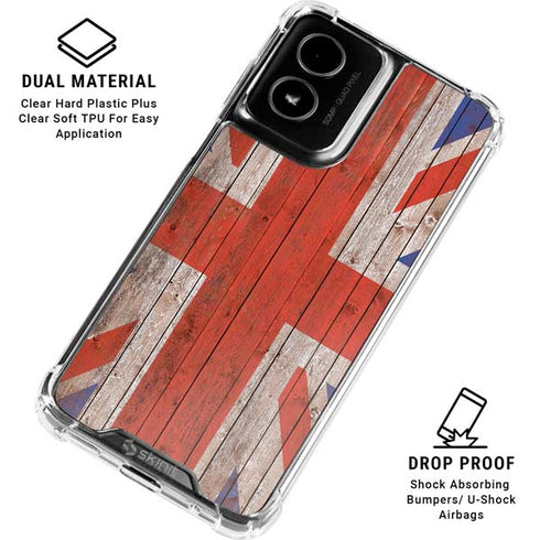 United Kingdom Flag Dark Wood Moto G Power 5G (2024) Clear Case