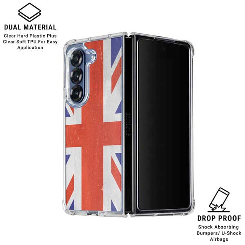 United Kingdom Flag Distressed Galaxy Z Fold6 Clear Case