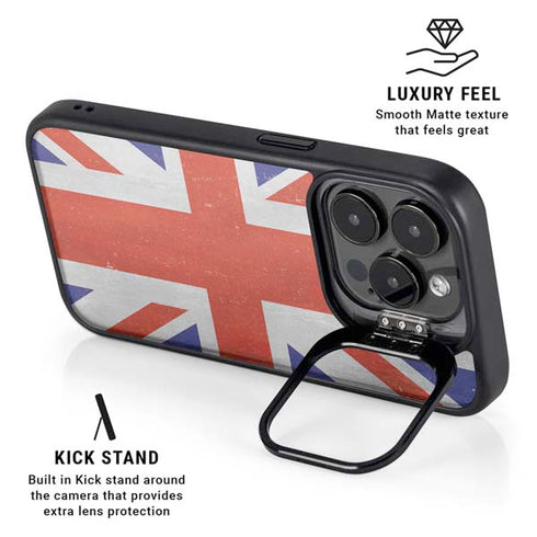 United Kingdom Flag Distressed iPhone 16 Pro Max Kickstand Case