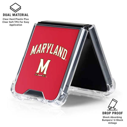 University of Maryland Collegiate Text Red Galaxy Z Flip7 Clear Case