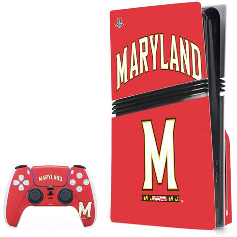 University of Maryland Collegiate Text Red PS5 Pro Disk Bundle Skin