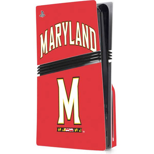 University of Maryland Collegiate Text Red PS5 Pro Disk Console Skin