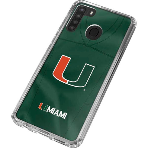 University of Miami Green Jersey Galaxy A21 Clear Case