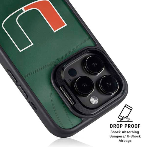 University of Miami Green Jersey iPhone 15 Pro Kickstand Case