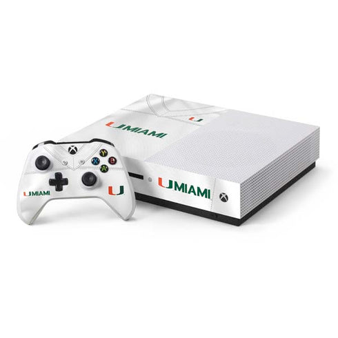 University of Miami White Jersey Xbox One S Console and Controller Bundle Skin