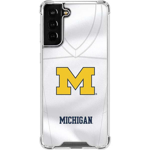 University of Michigan White Jersey Galaxy S21 FE Clear Case