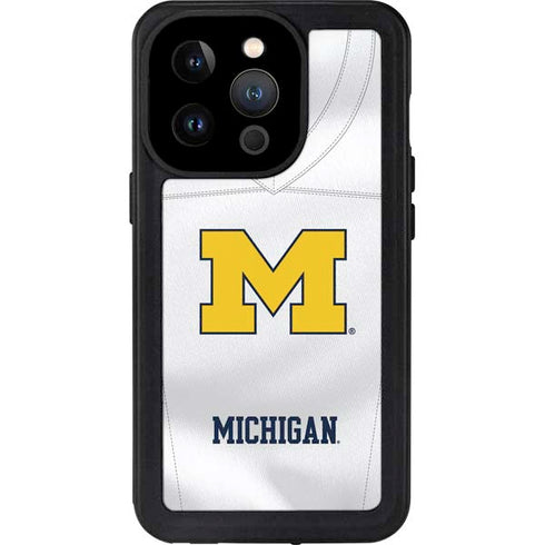 University of Michigan White Jersey iPhone 14 Pro Waterproof Case
