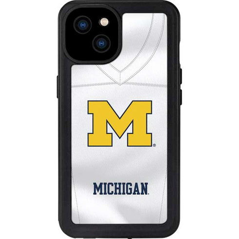 University of Michigan White Jersey iPhone 15 Plus Waterproof Case