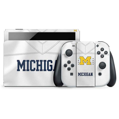 University of Michigan White Jersey Nintendo Switch OLED (2021) Skin