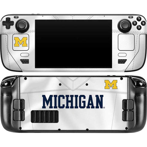 University of Michigan White Jersey Steam Deck Handheld Gaming Computer OLED Skin