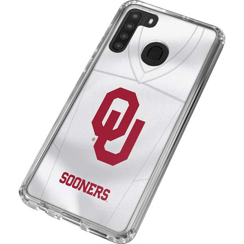 University of Oklahoma White Jersey Galaxy A21 Clear Case