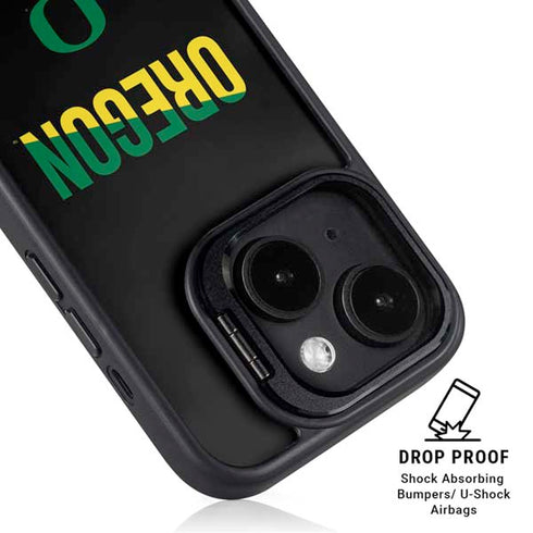 University of Oregon Split on Black iPhone 15 Plus Kickstand Case