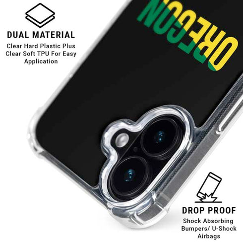 University of Oregon Split on Black iPhone 16 Plus Clear Case