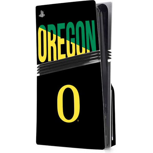 University of Oregon Split on Black PS5 Pro Disk Console Skin