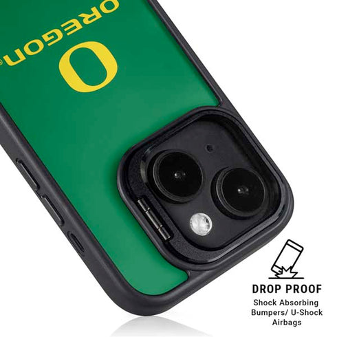 University of Oregon Yellow O with Text iPhone 15 Plus Kickstand Case