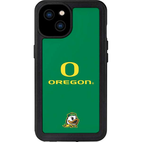 University of Oregon Yellow O with Text iPhone 15 Plus Waterproof Case