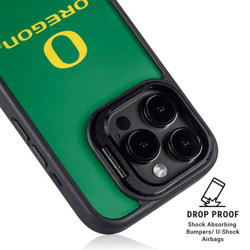 University of Oregon Yellow O with Text iPhone 15 Pro Kickstand Case