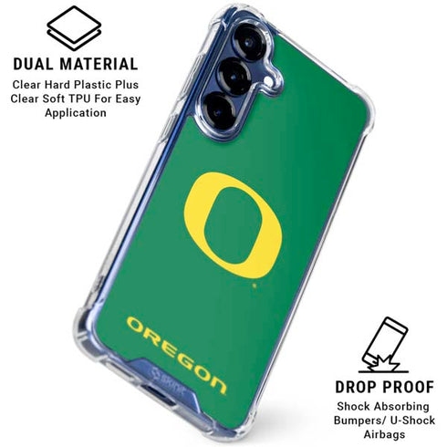 University of Oregon Yellow O on Green Galaxy S25 Clear Case