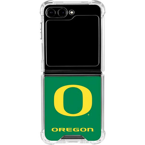 University of Oregon Yellow O on Green Galaxy Z Flip6 Clear Case