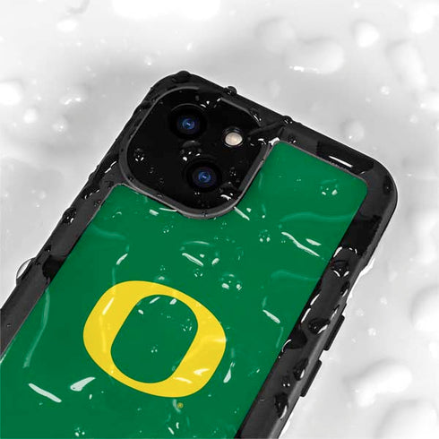 University of Oregon Yellow O on Green iPhone 15 Plus Waterproof Case