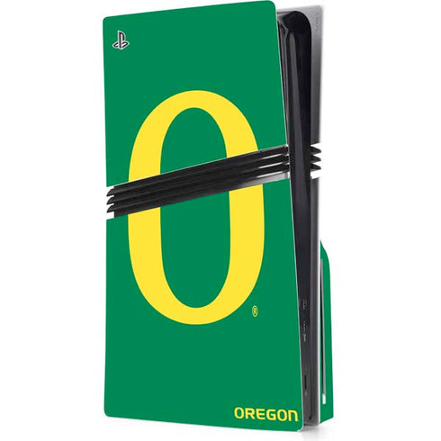 University of Oregon Yellow O on Green PS5 Pro Disk Console Skin