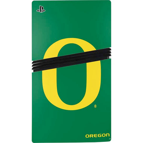University of Oregon Yellow O on Green PS5 Pro Disk Console Skin