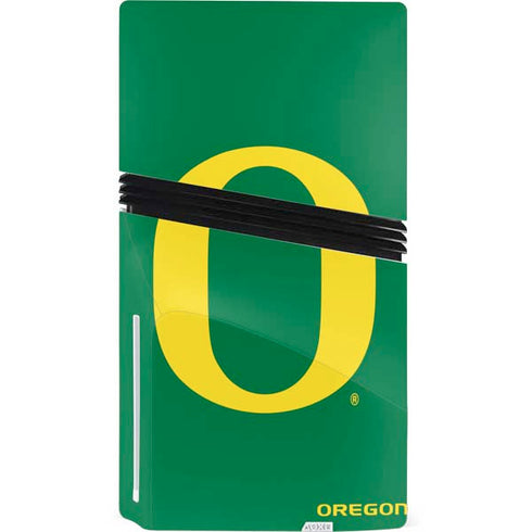University of Oregon Yellow O on Green PS5 Pro Disk Console Skin